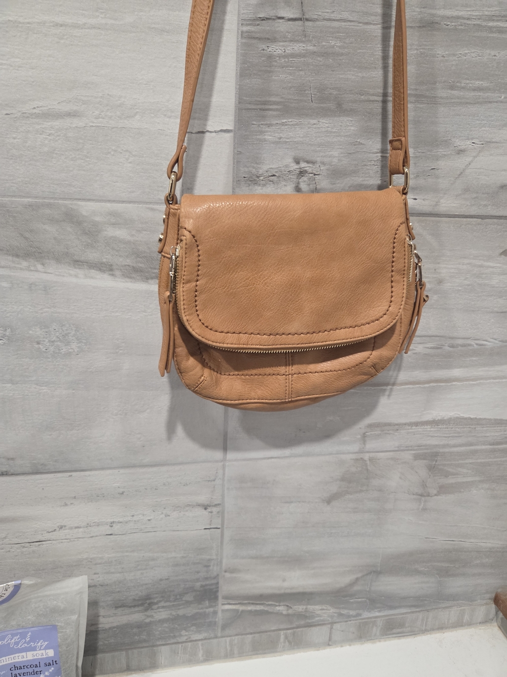 Antik Kraft Vegan Leather Crossbody Bag Tan Flap Shoulder Purse Multi Pocket